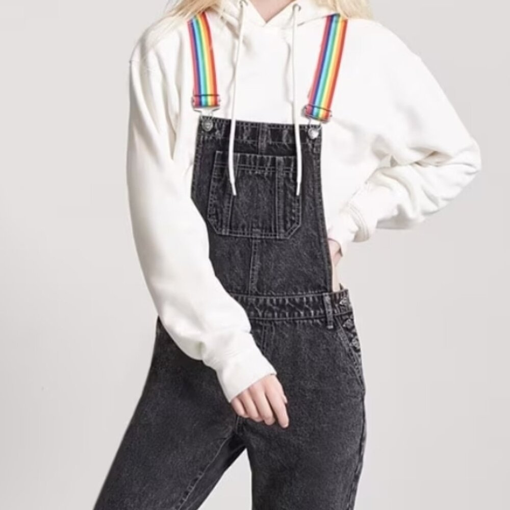 Laser kitten PRIDE cropped overalls